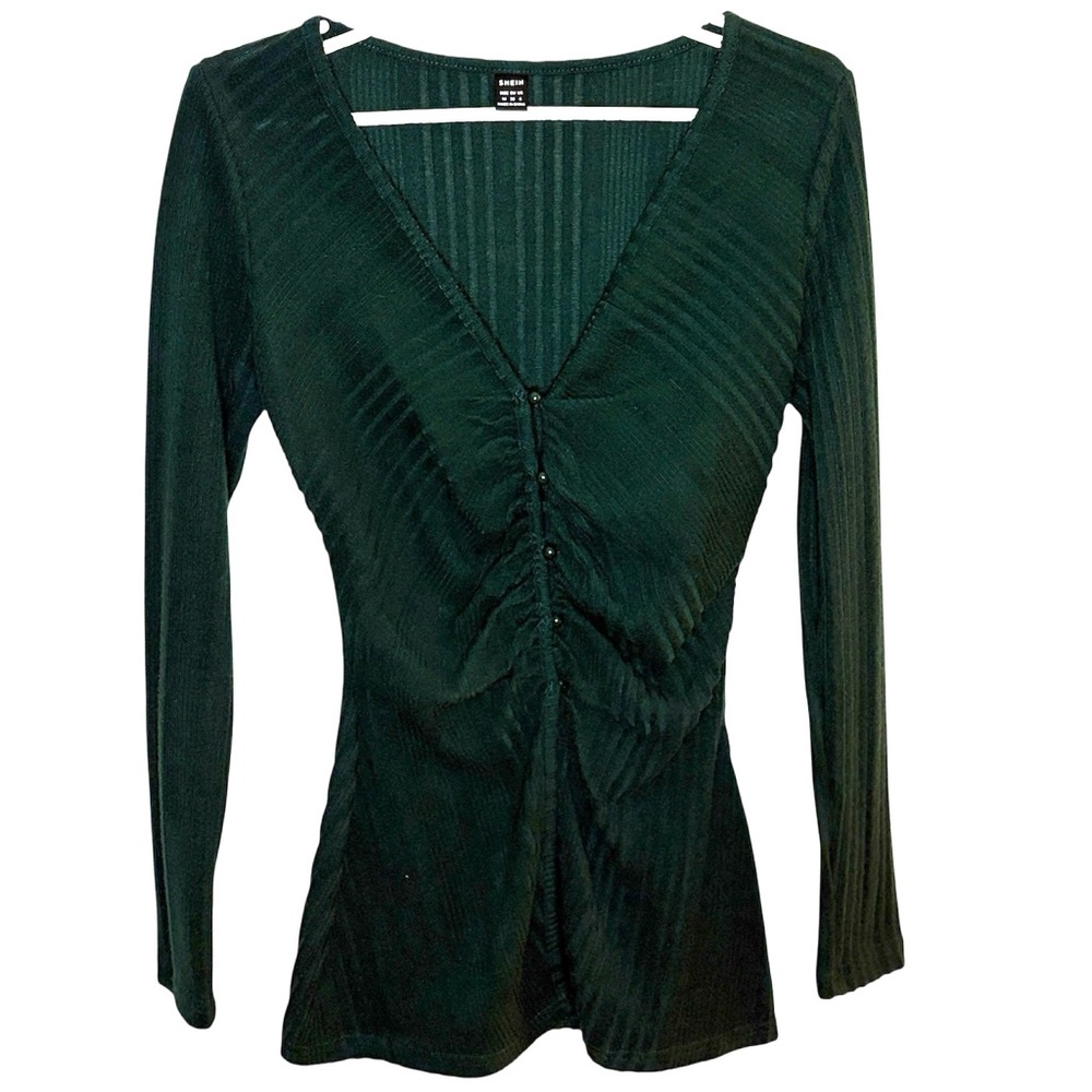 NAME YOUR PRICE • SHEIN Ribbed V-Neck Hunter Green Knit Cardigan Sweater